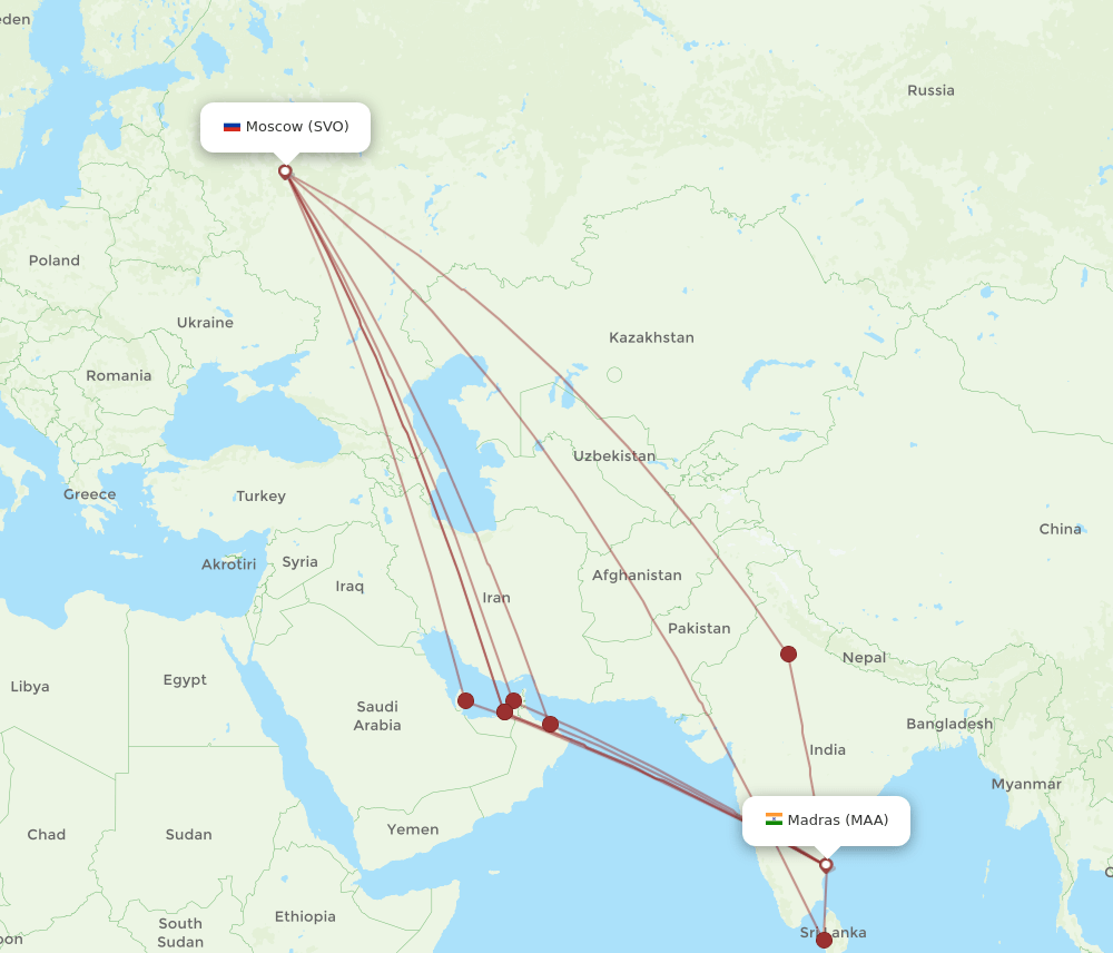 SVO-MAA flight routes