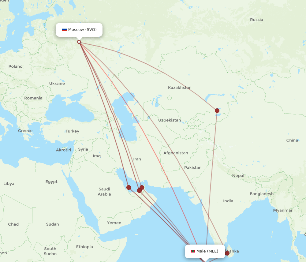 SVO-MLE flight routes