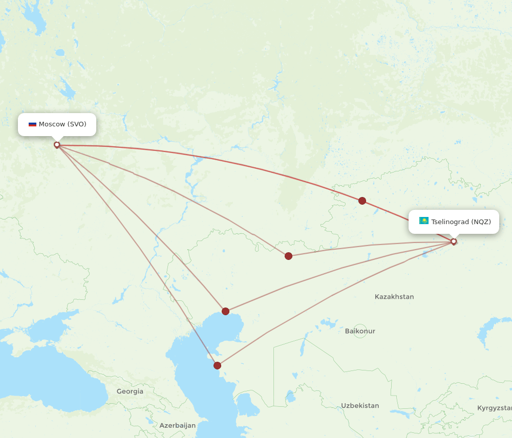 SVO to NQZ flights and routes map