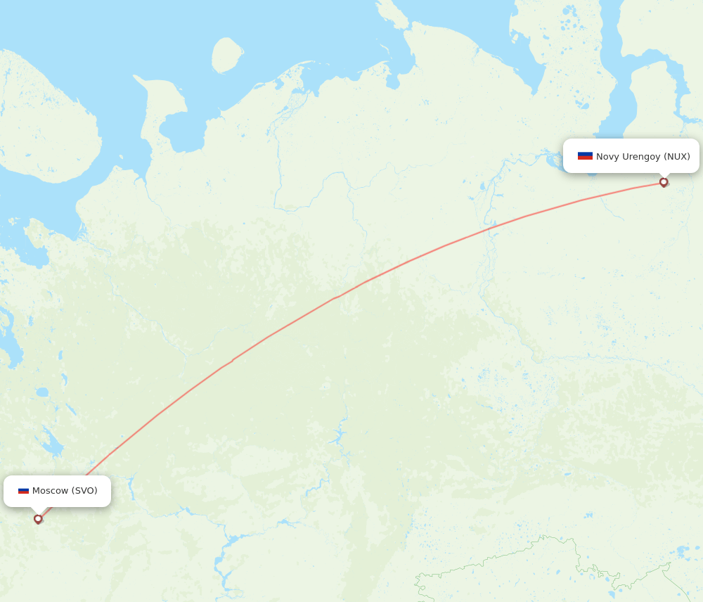 Moscow - Novyj Urengoj route map and flight paths