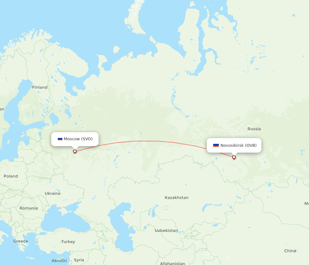 Moscow - Novosibirsk route map and flight paths