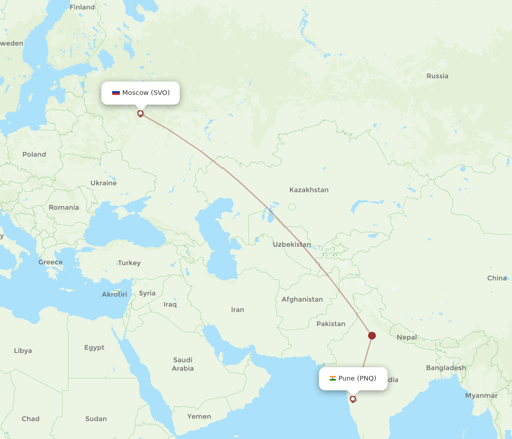 SVO to PNQ flights and routes map