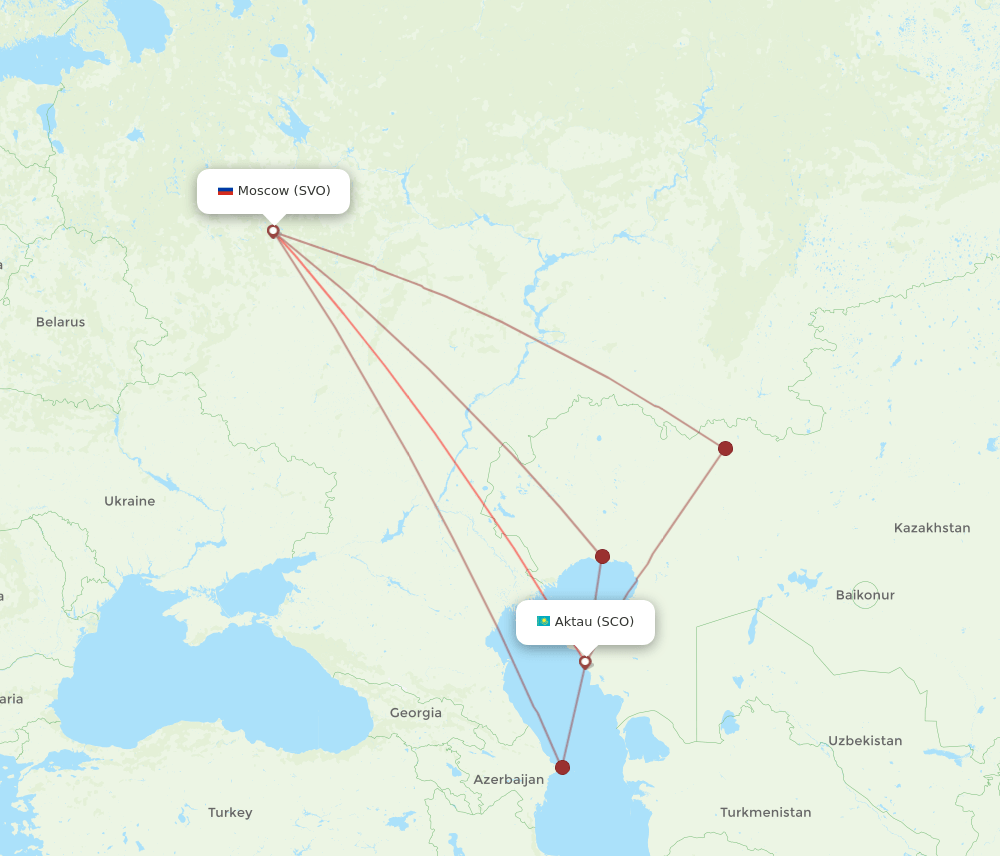 SVO to SCO flights and routes map
