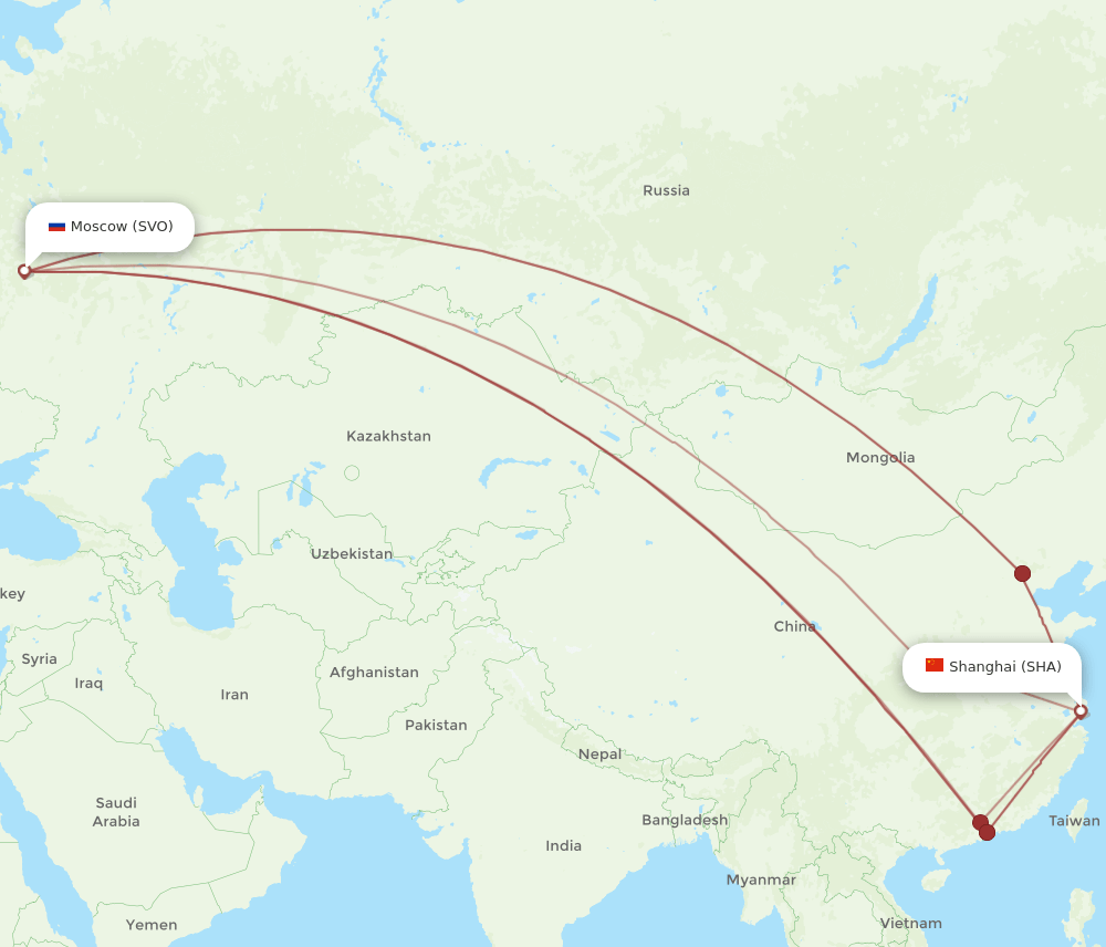 SVO-SHA flight routes