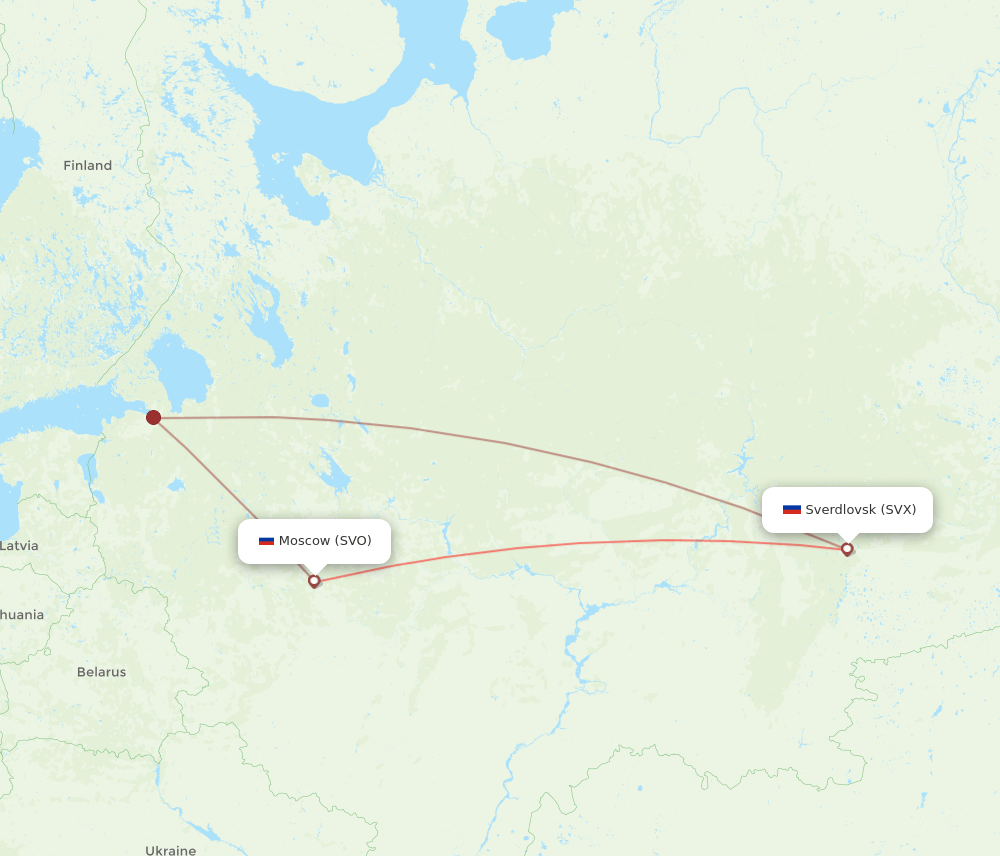 SVO to SVX flights and routes map