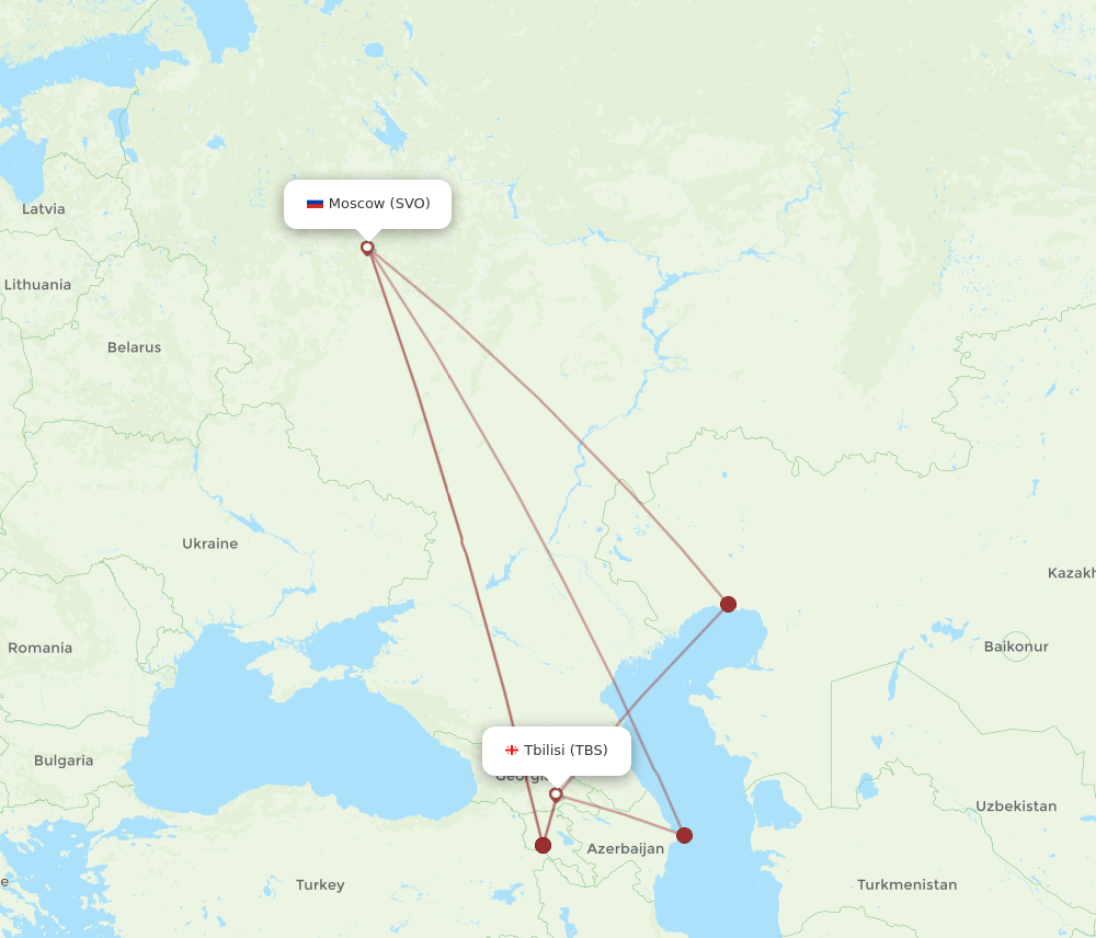 SVO to TBS flights and routes map