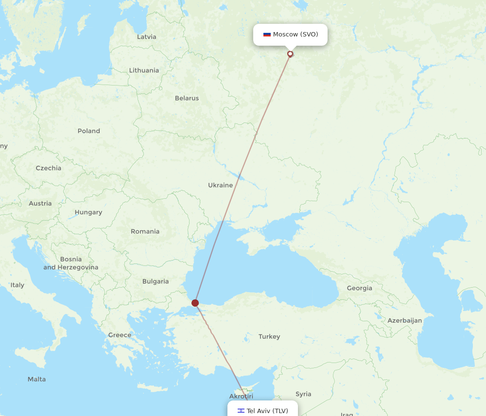 TLV to SVO flights and routes map