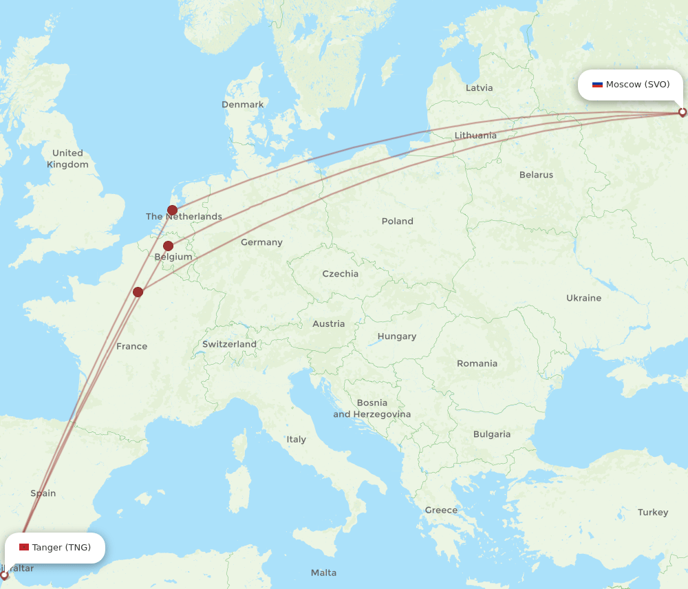 SVO to TNG flights and routes map