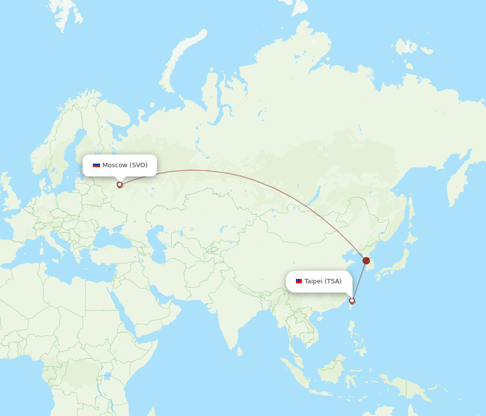 Taipei - Moscow route map and flight paths