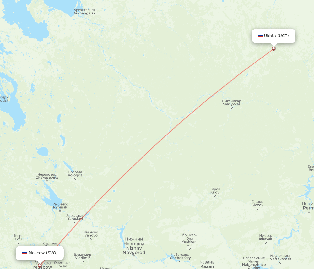 SVO to UCT flights and routes map