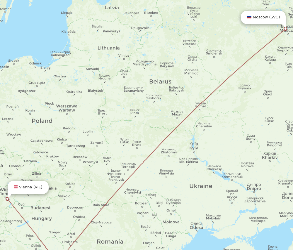 SVO to VIE flights and routes map