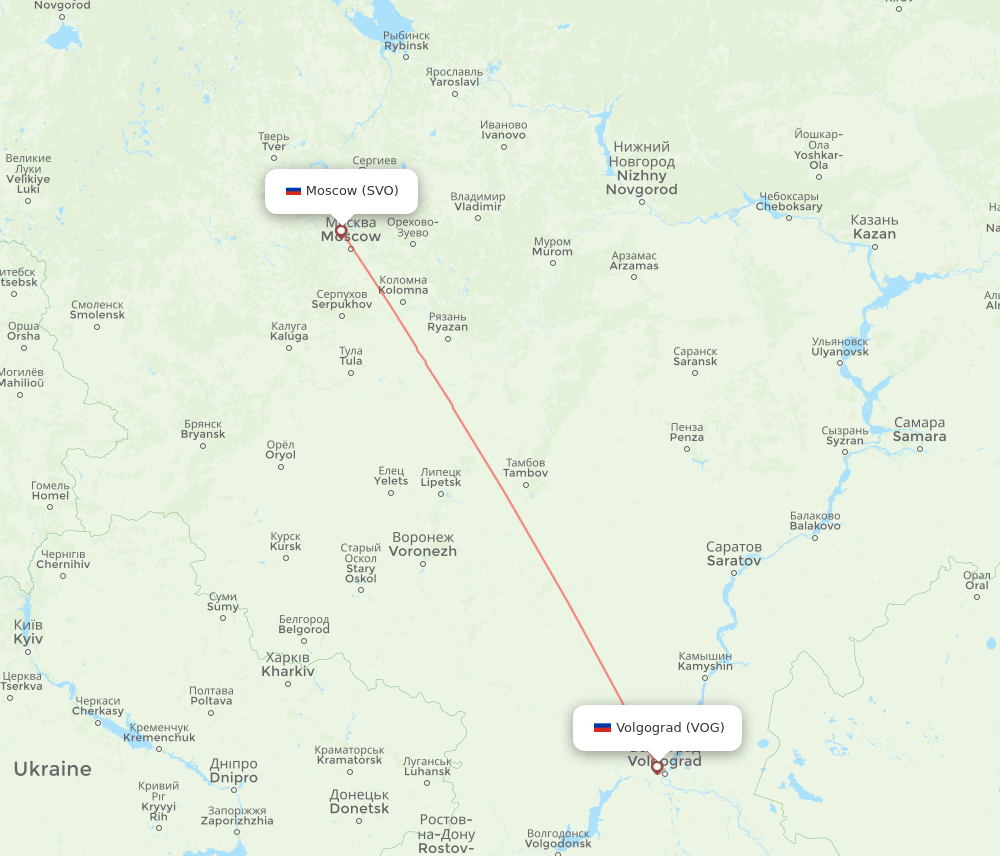 SVO to VOG flights and routes map