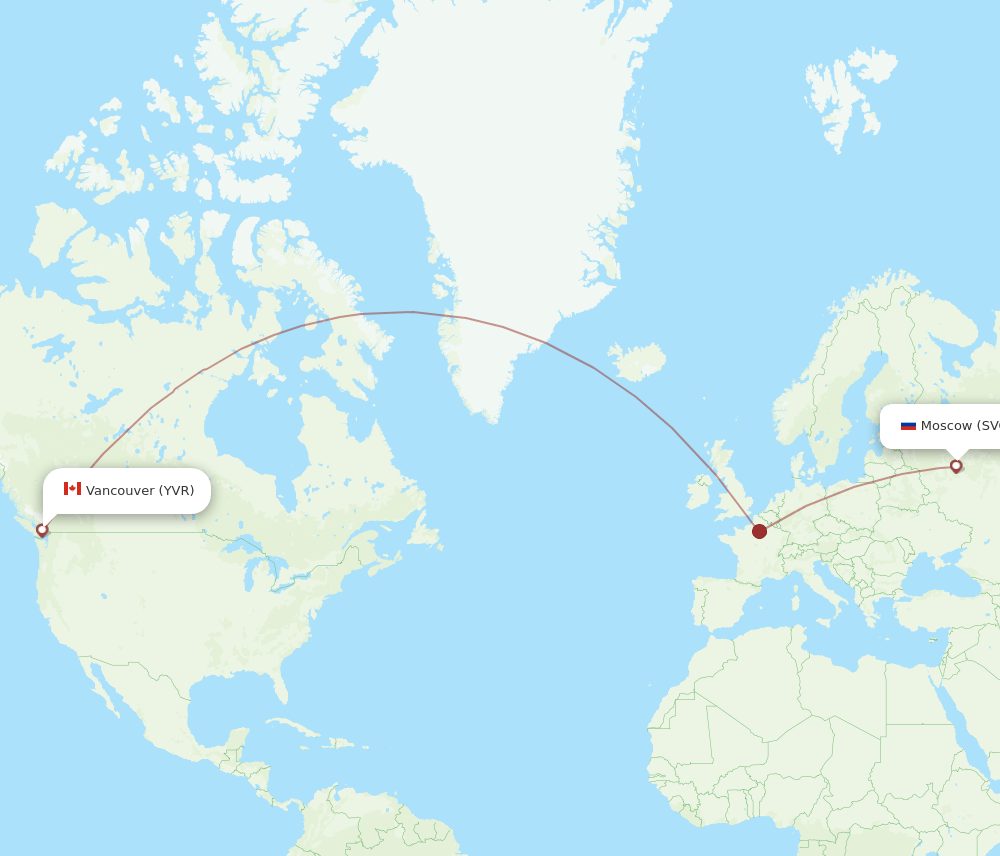 Vancouver - Moscow route map and flight paths