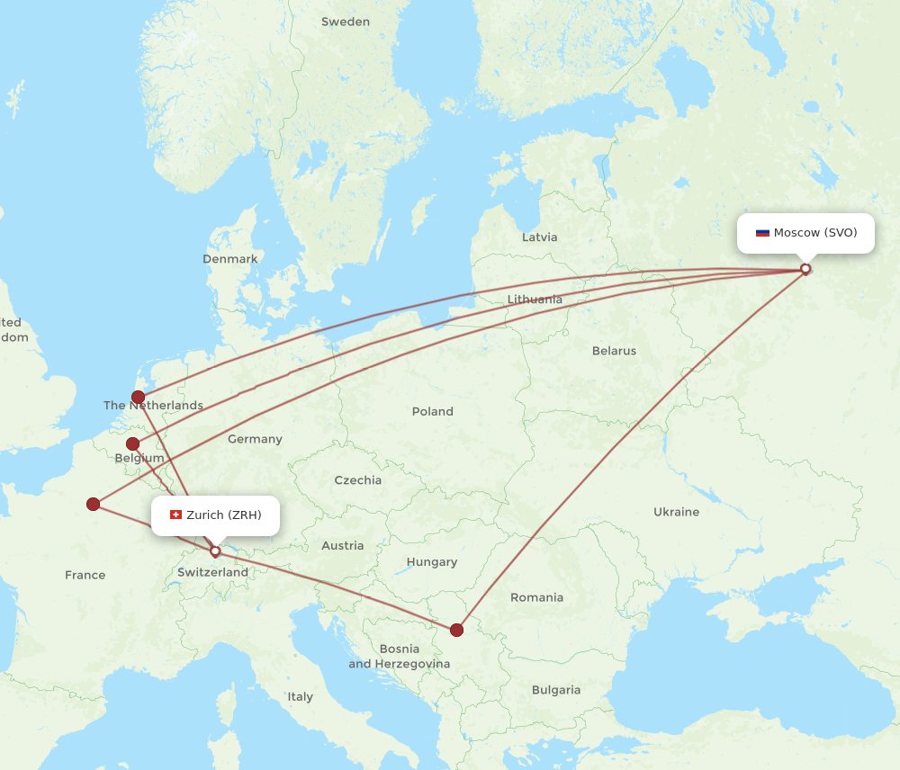 SVO to ZRH flights and routes map