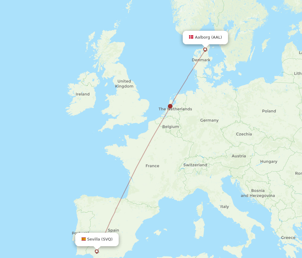 SVQ to AAL flights and routes map