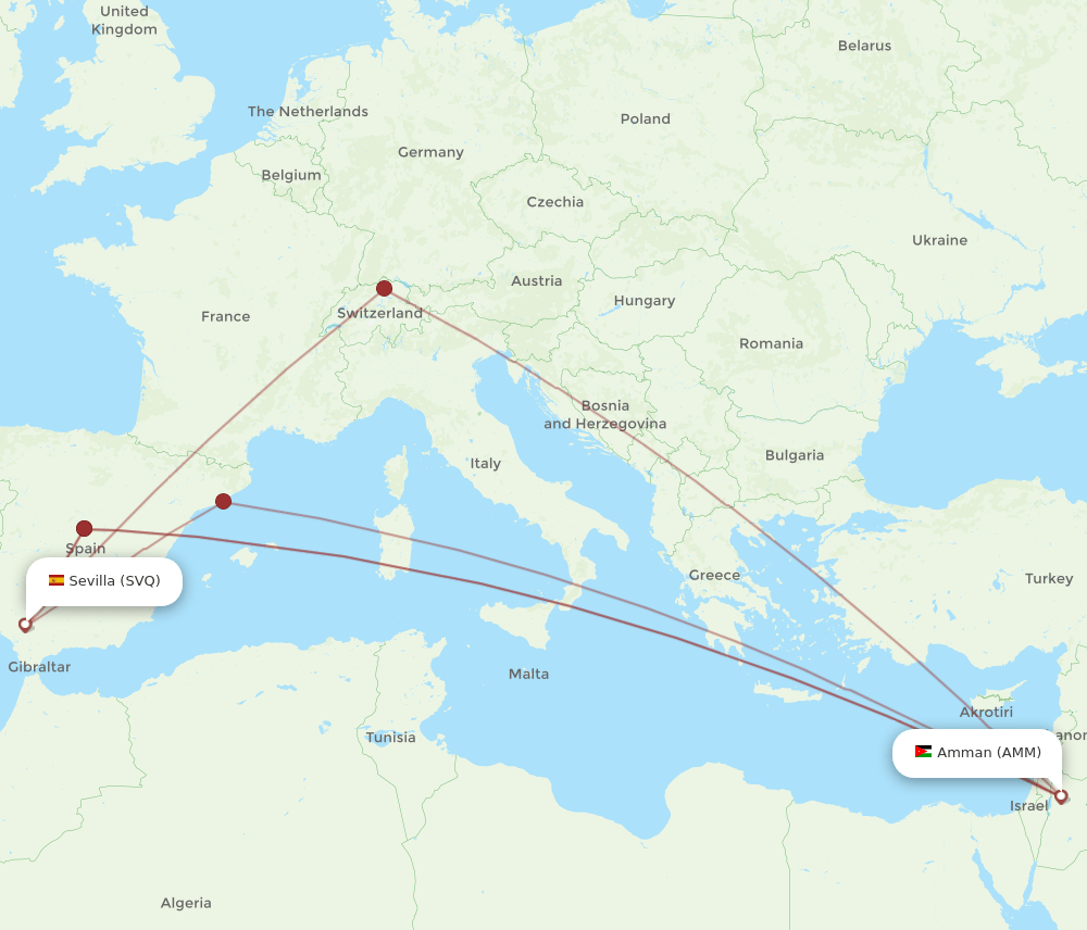 SVQ-AMM flight routes