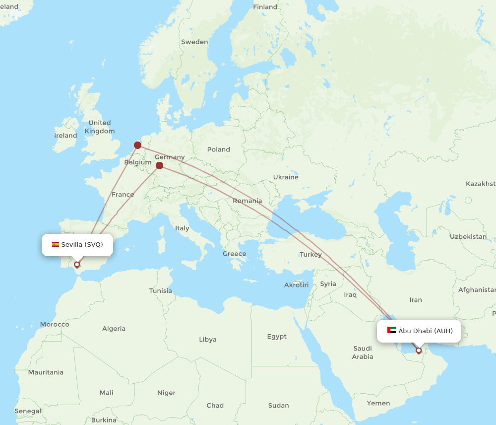 SVQ to AUH flights and routes map