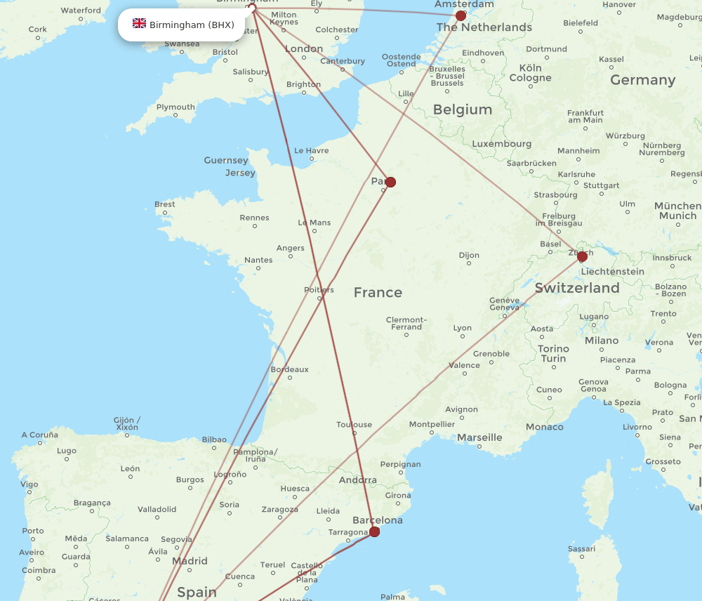 SVQ to BHX flights and routes map