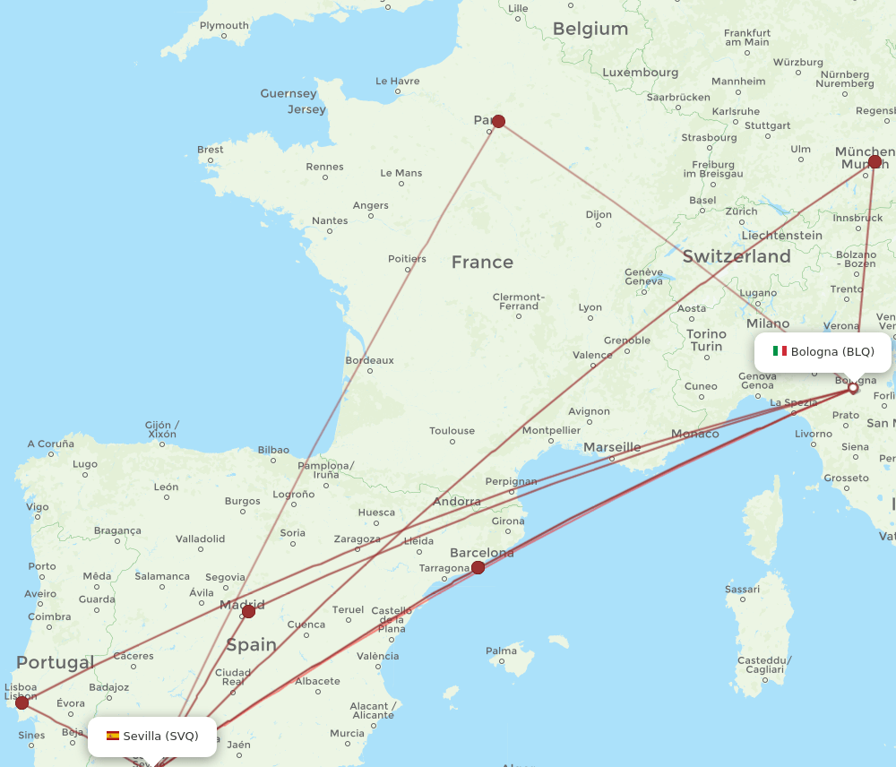 SVQ to BLQ flights and routes map