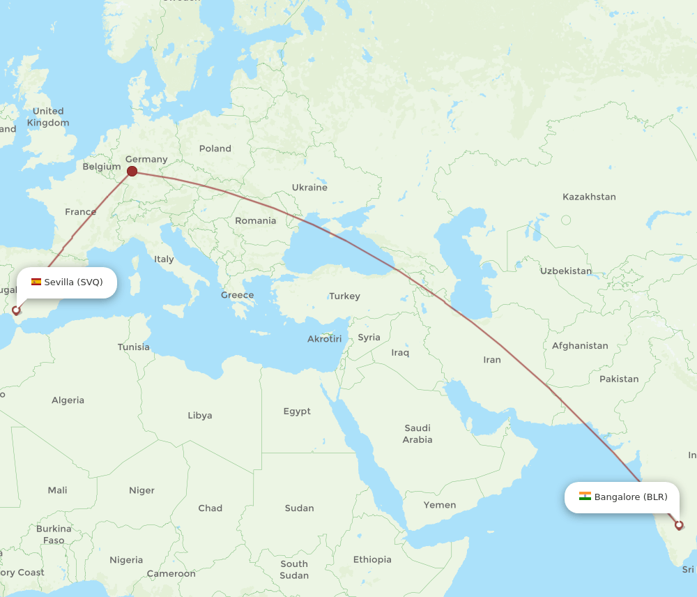 SVQ to BLR flights and routes map