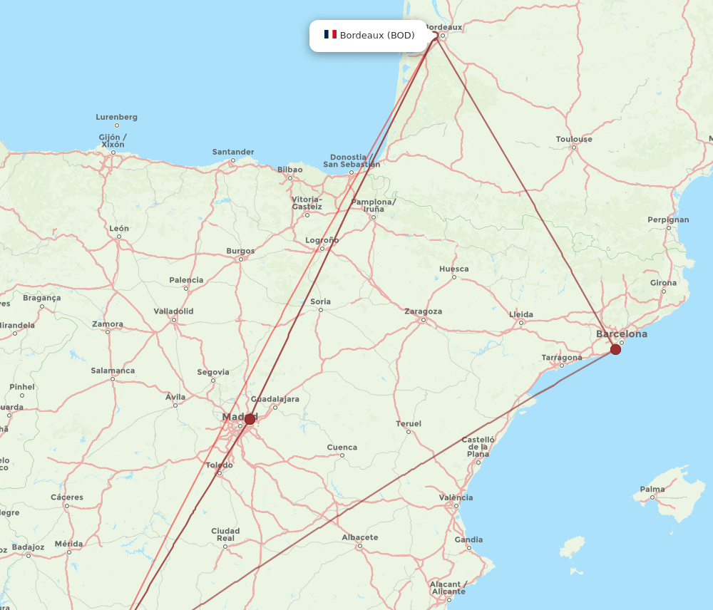 SVQ to BOD flights and routes map