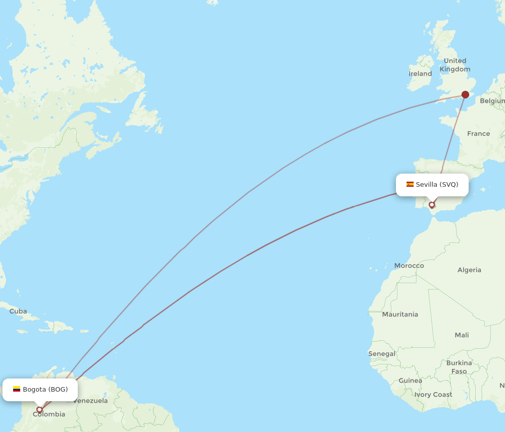 SVQ to BOG flights and routes map