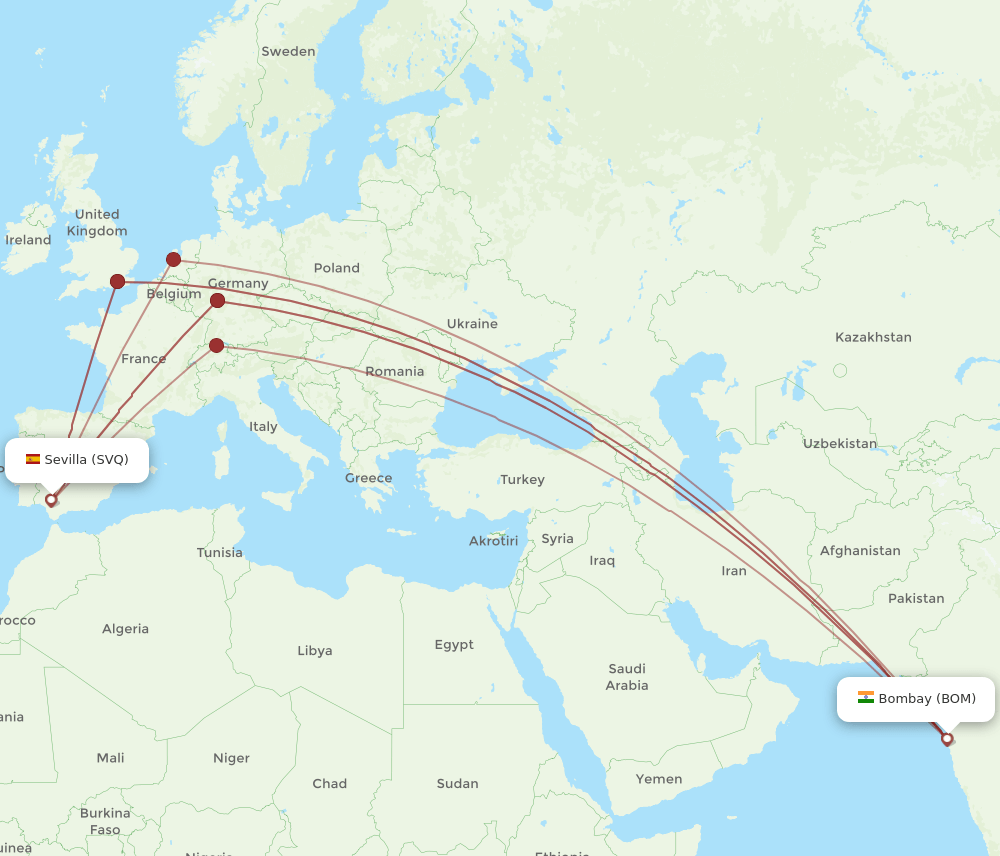 SVQ to BOM flights and routes map