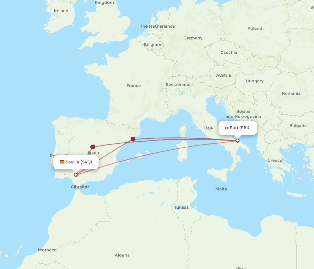 SVQ to BRI flights and routes map