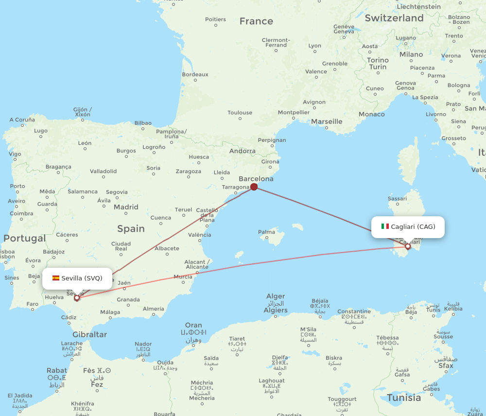 SVQ to CAG flights and routes map