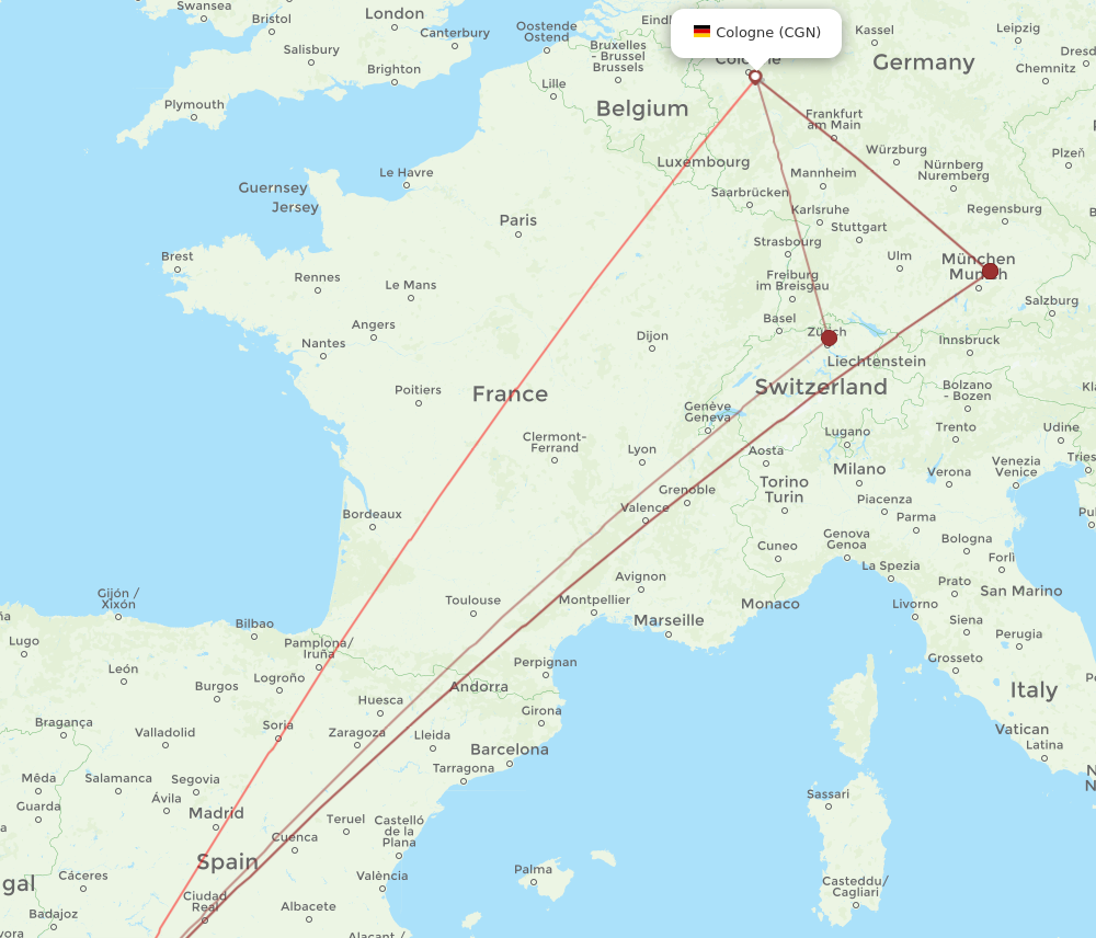 SVQ to CGN flights and routes map