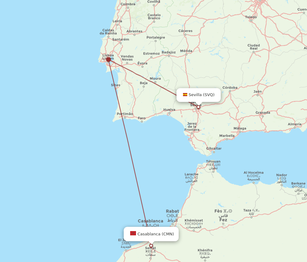 SVQ to CMN flights and routes map