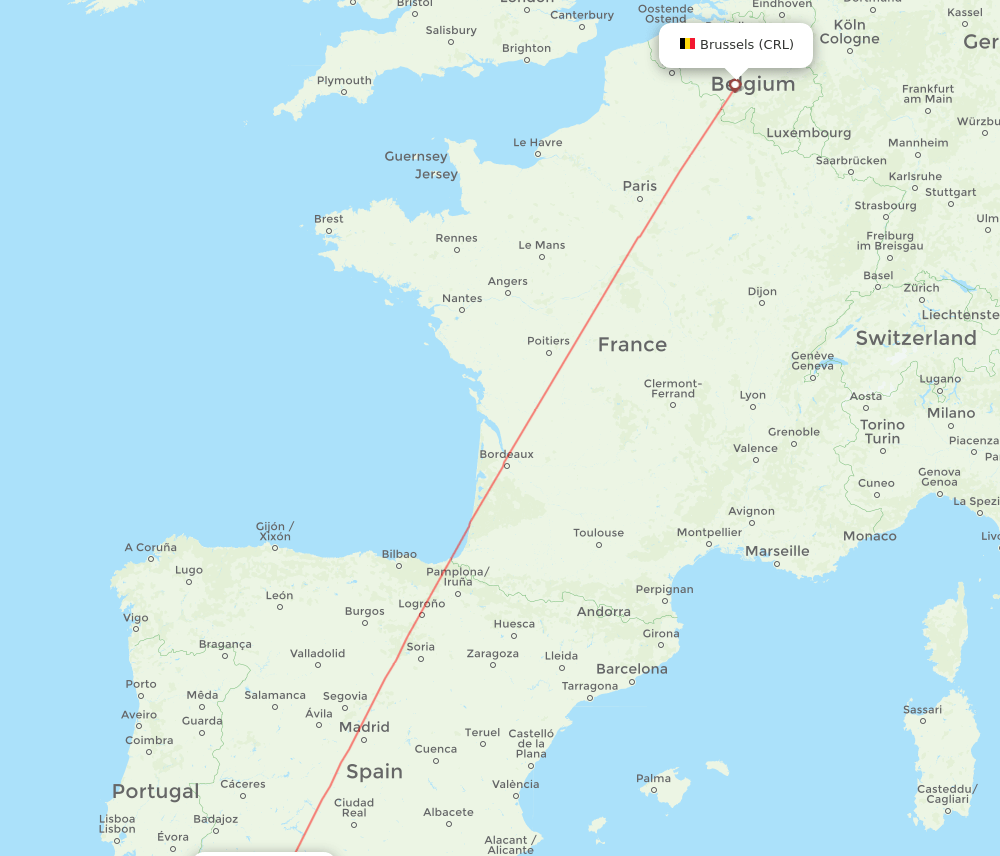 Sevilla - Brussels route map and flight paths