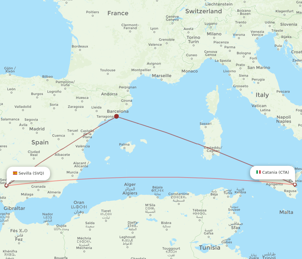 SVQ to CTA flights and routes map