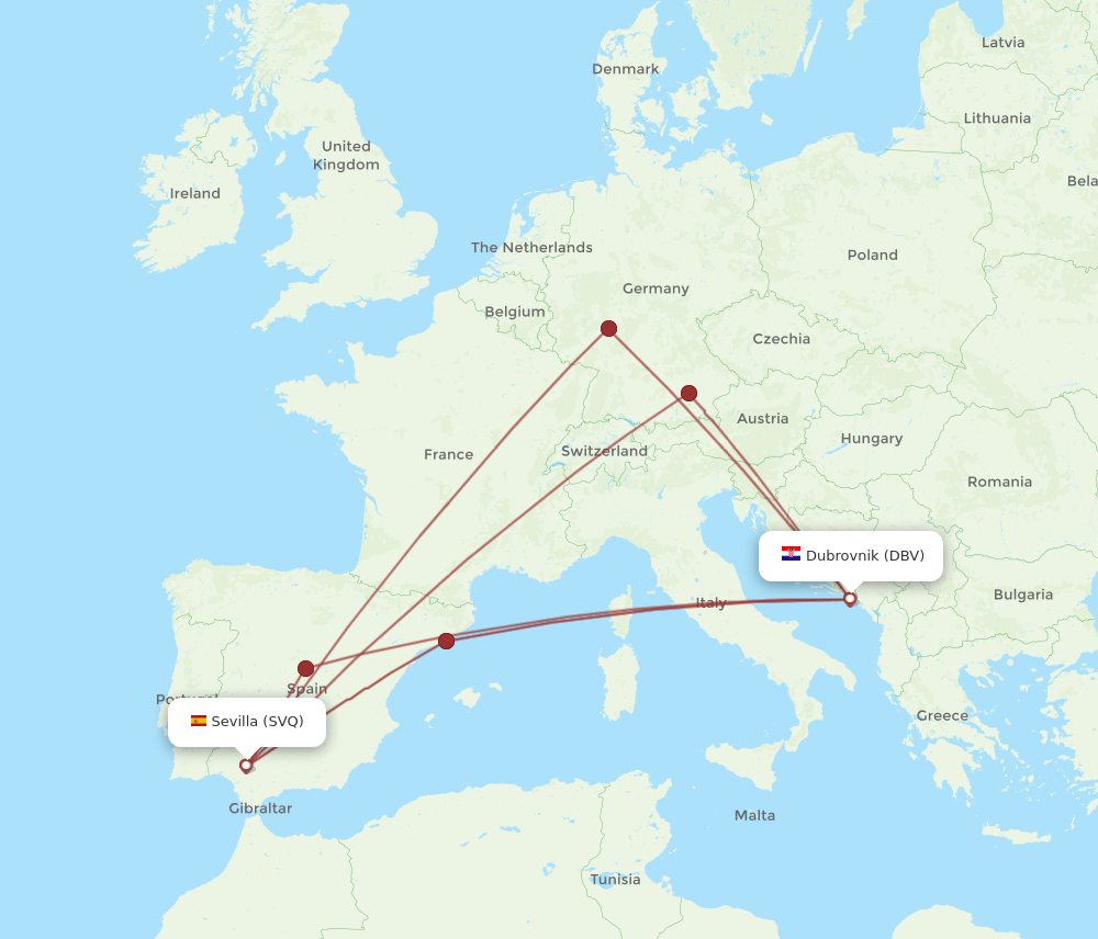 SVQ to DBV flights and routes map