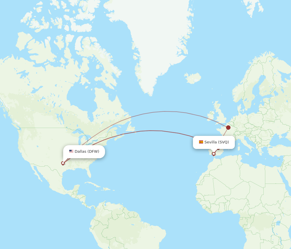 SVQ-DFW flight routes