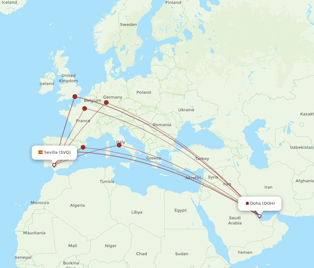 SVQ to DOH flights and routes map