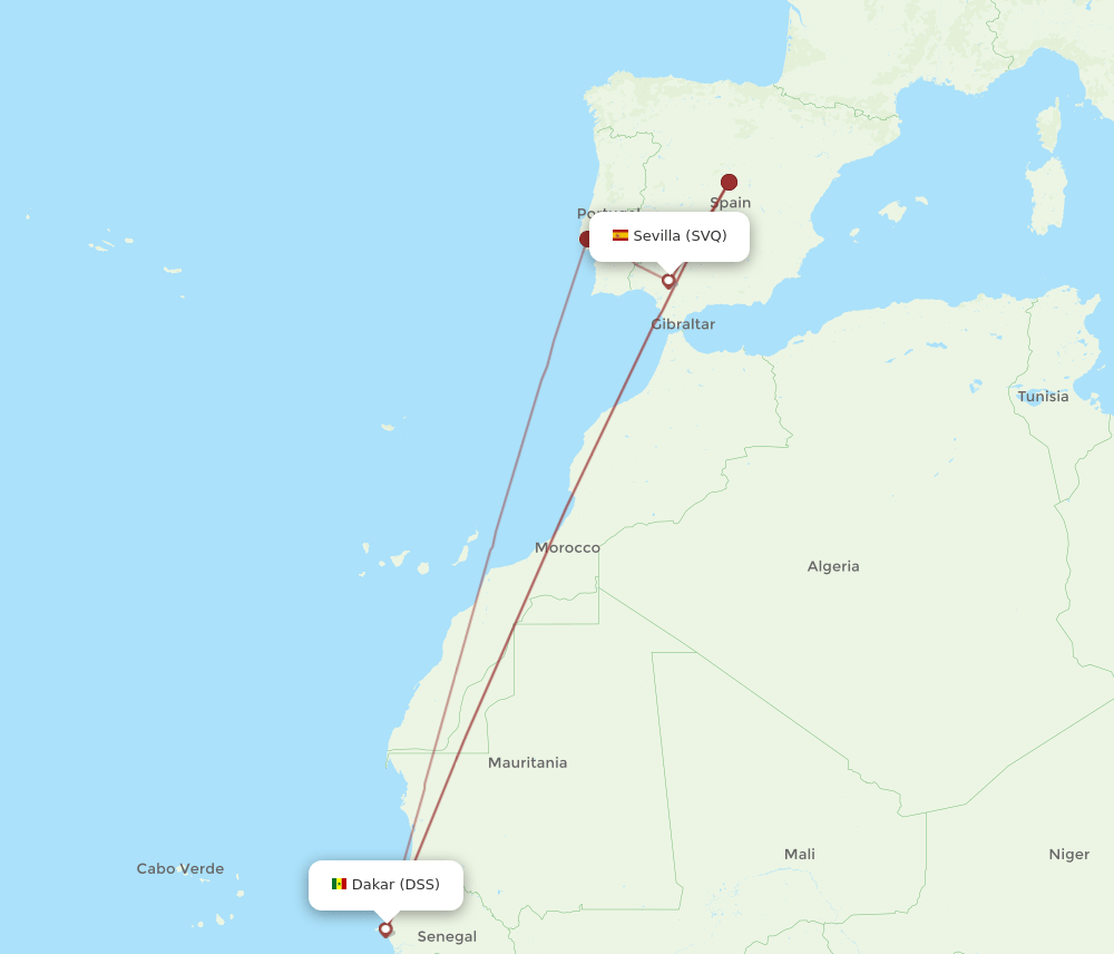 SVQ to DSS flights and routes map