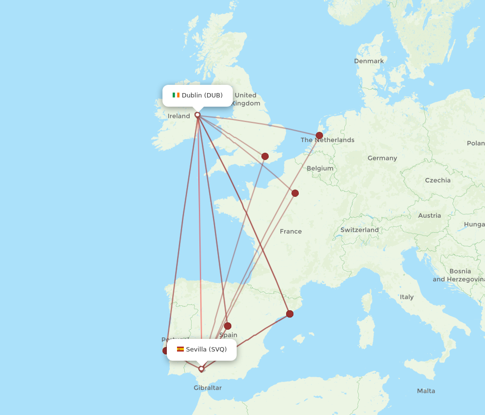SVQ to DUB flights and routes map
