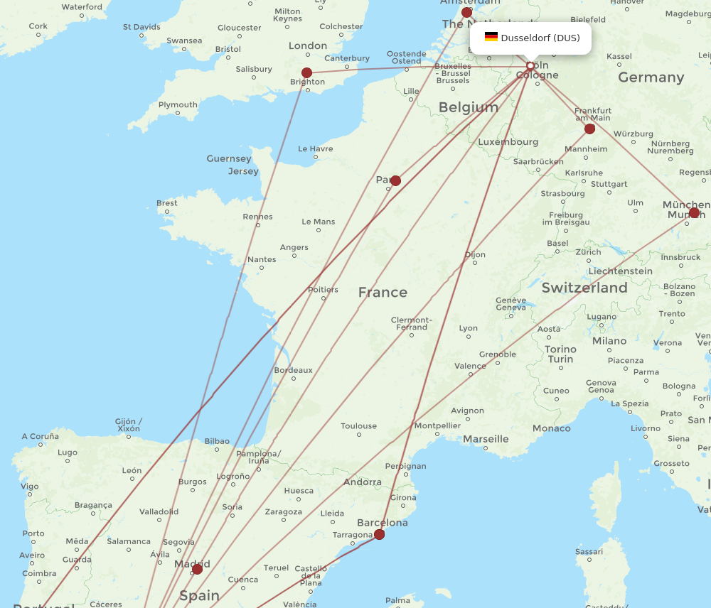 SVQ to DUS flights and routes map