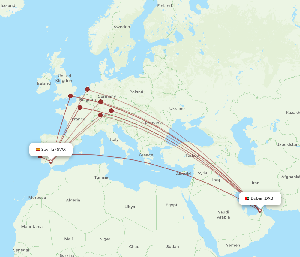 SVQ to DXB flights and routes map