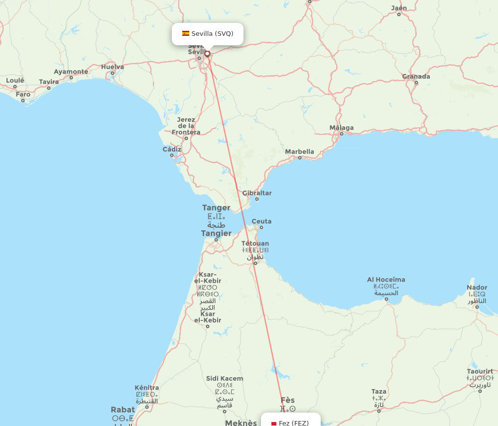Sevilla - Fes route map and flight paths