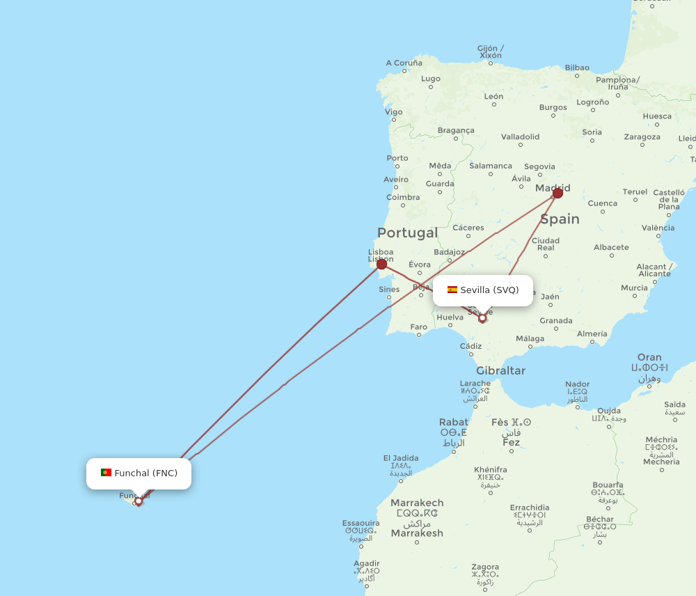 SVQ to FNC flights and routes map