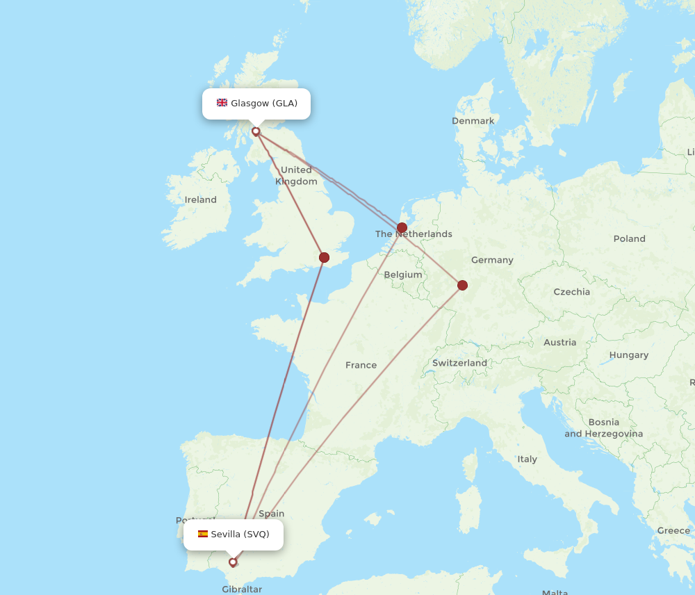 SVQ to GLA flights and routes map