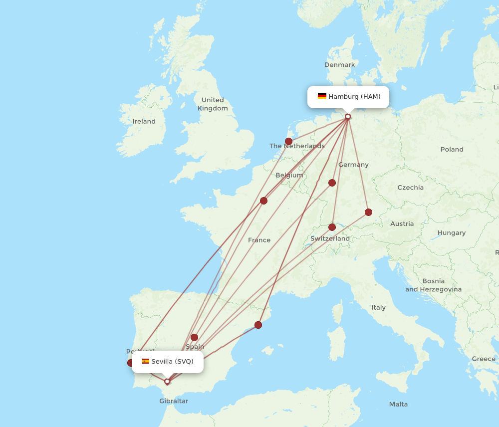 SVQ to HAM flights and routes map