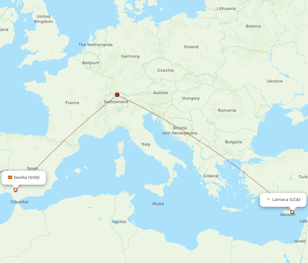 SVQ to LCA flights and routes map