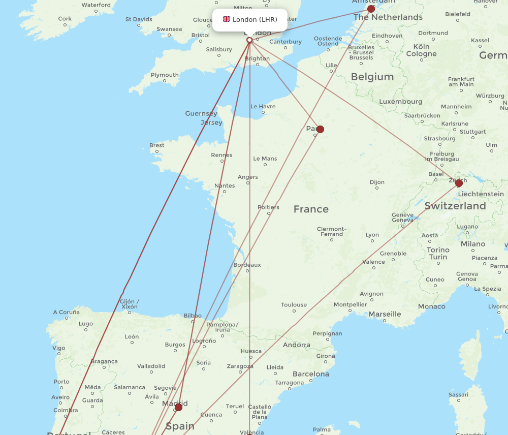SVQ to LHR flights and routes map