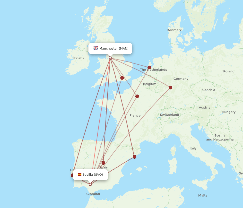 SVQ to MAN flights and routes map