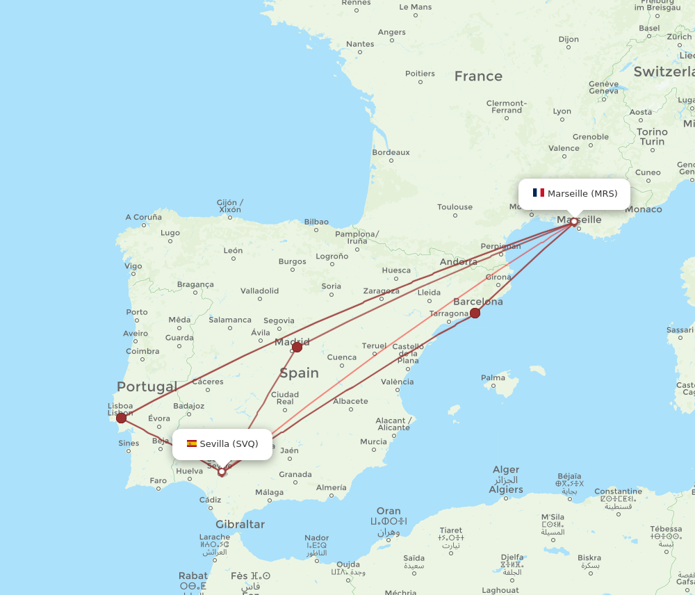 SVQ to MRS flights and routes map