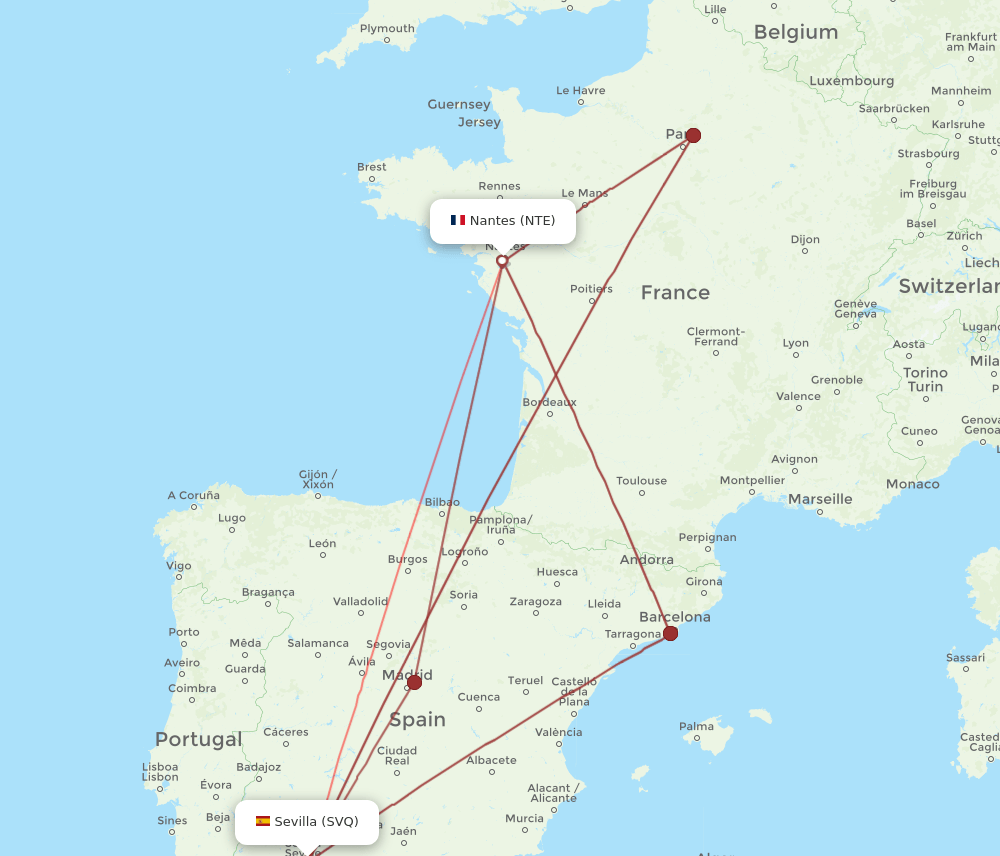 SVQ to NTE flights and routes map