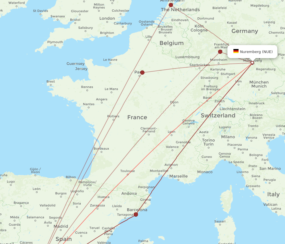 SVQ to NUE flights and routes map